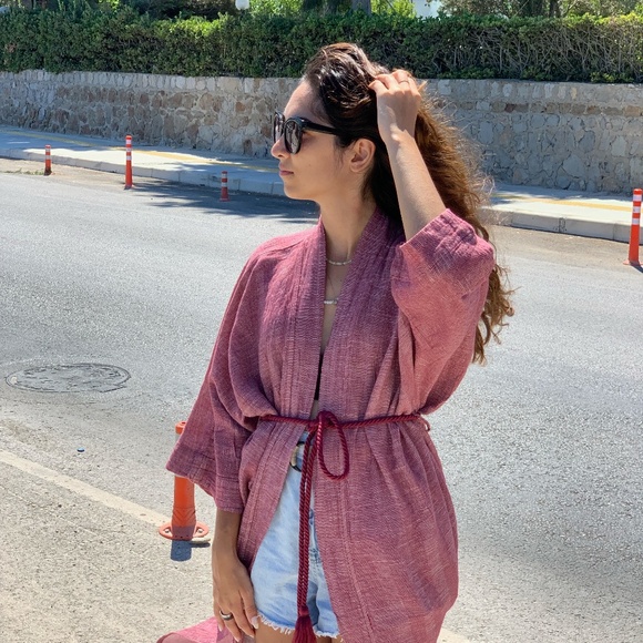 Simpuna Raspberry Kimono with Rope Belt - Picture 7 of 8